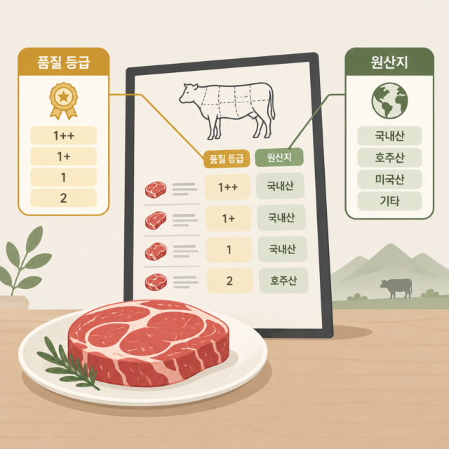 AI 생성 설명 이미지 1: 안산일동맛집 메뉴판에서 한우 등급과 원산지 표기 구분하기