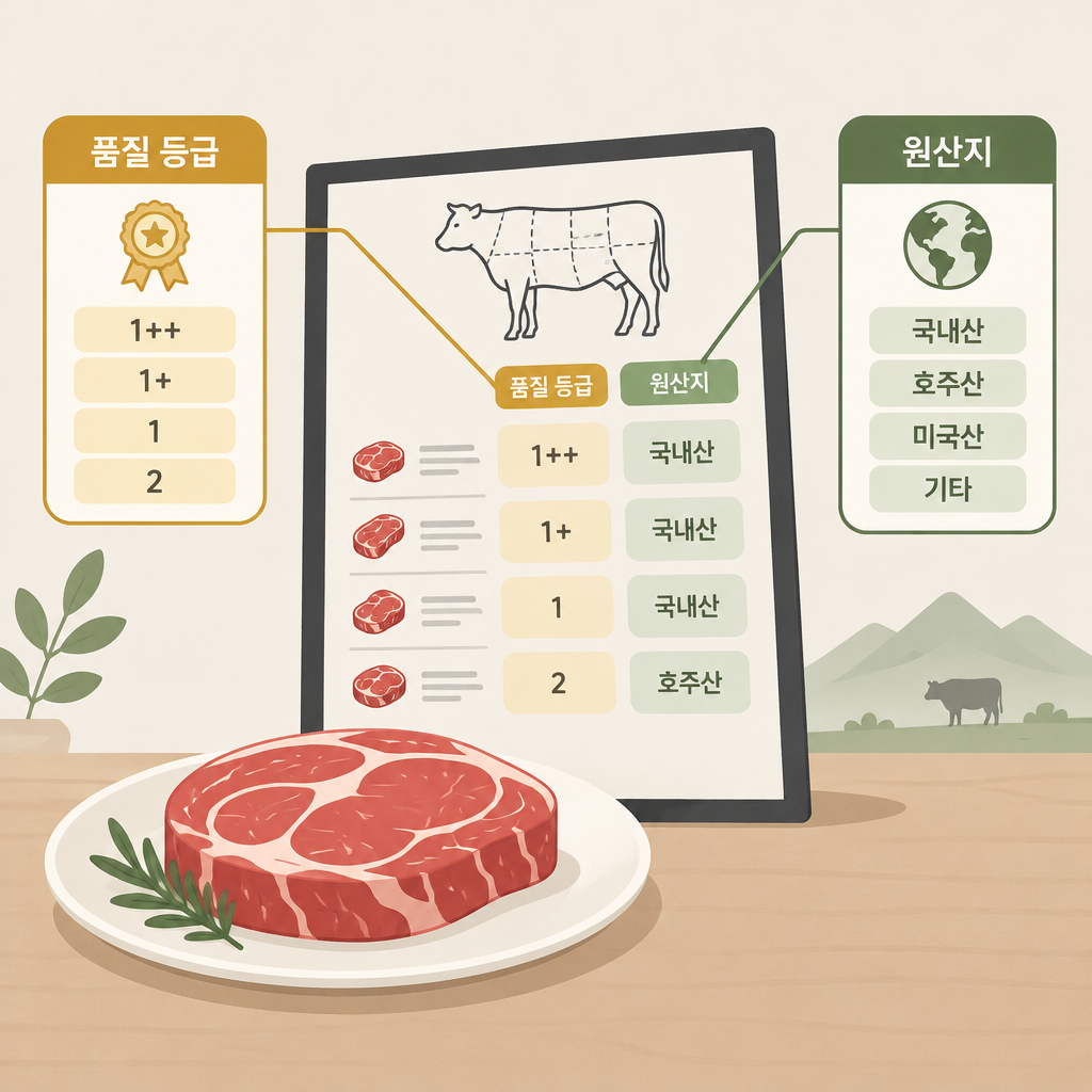 AI 생성 설명 이미지 1: 안산일동맛집 메뉴판에서 한우 등급과 원산지 표기 구분하기